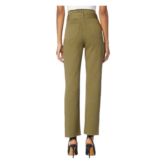 Hudson remi high rise paperbag straight leg pants in olive green size 30 - Picture 2 of 16